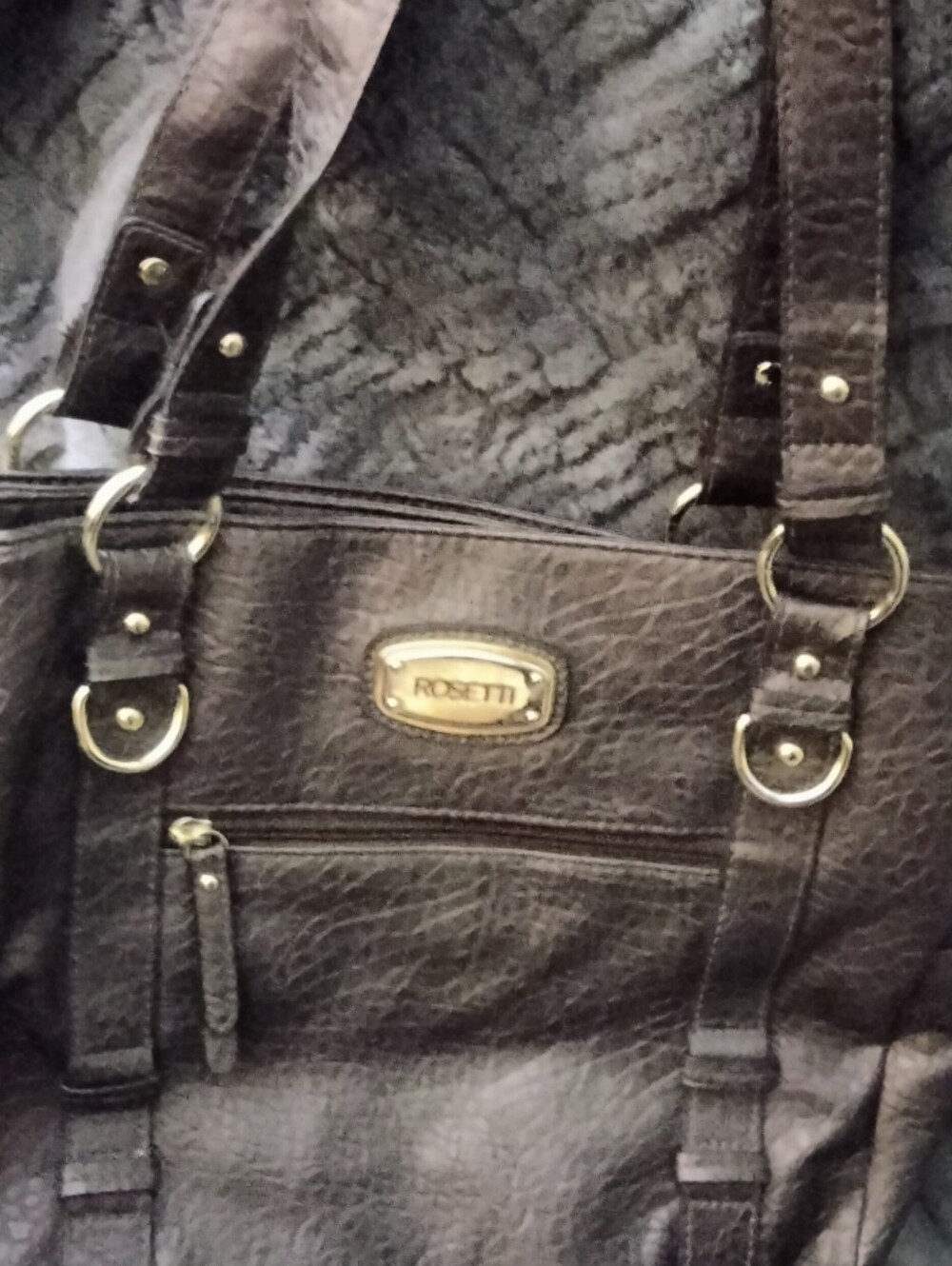 Rosetti Dark Brown Textured Shoulder Bag with Gold Hardware